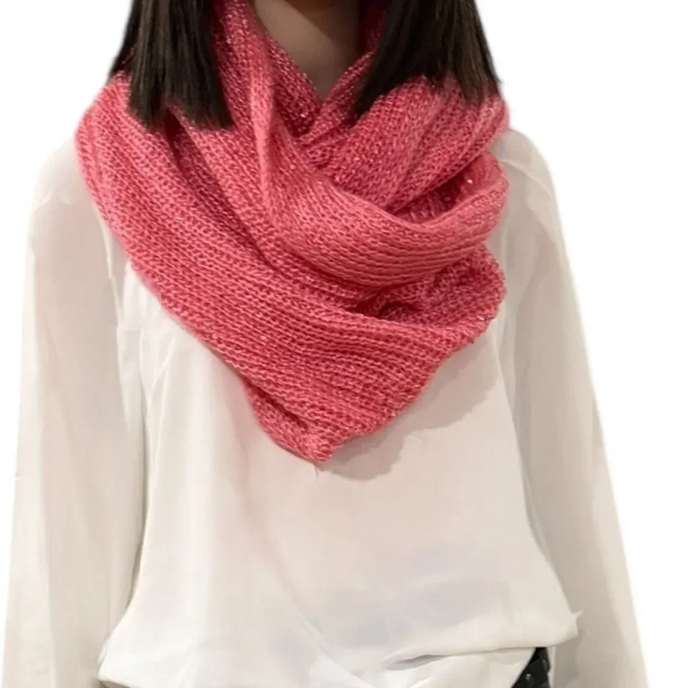 Pink Infinity Sequins Wide Knitted Scarf - NEW